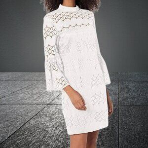 TRINA Turk New Washable White Lace Cocktail Dress Size 6 Lined 3/4 Sleeves $228